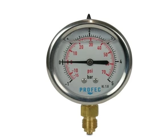 Mega RVS Manometer 63 Mm, Glycerine Gevuld 1 Mega RVS Manometer 63 Mm, Glycerine Gevuld